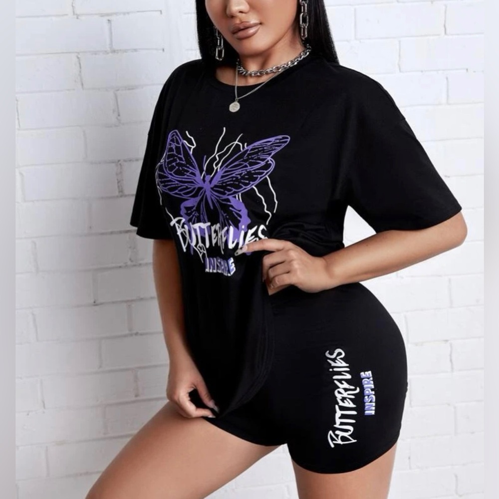 Butterfly Graphic Tee & Biker Short Set